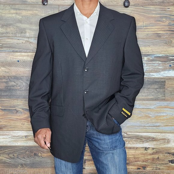 NWOT Albert Nipon Wool Blend Black Striped Blazer Sport Jacket 43L *EXCELLENT*